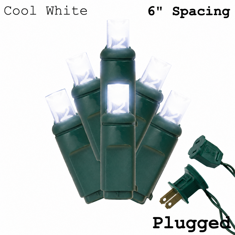 5MM 50L Light Set BALLED - 6" Green Cord - COOL WHITE Cool White-F- 50 Ct - 6"- Green