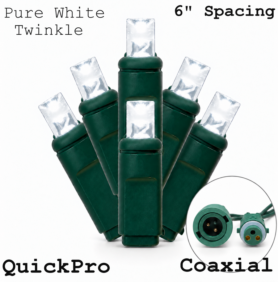 Pure White QuickPro 5MM LED Light Set - 50 Lights - Twinkle - 6" Spacing - Green Wire Pure White- 50 Ct - 6"- Green