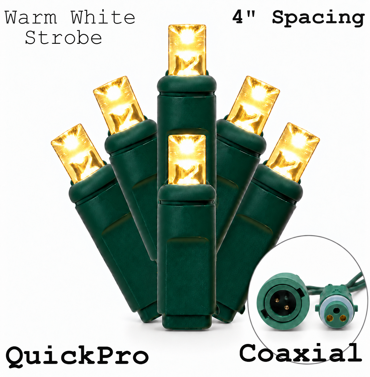 Warm White QuickPro 5MM LED Light Set - 70 Lights - Strobe - 4" Spacing - Green Wire — view 1