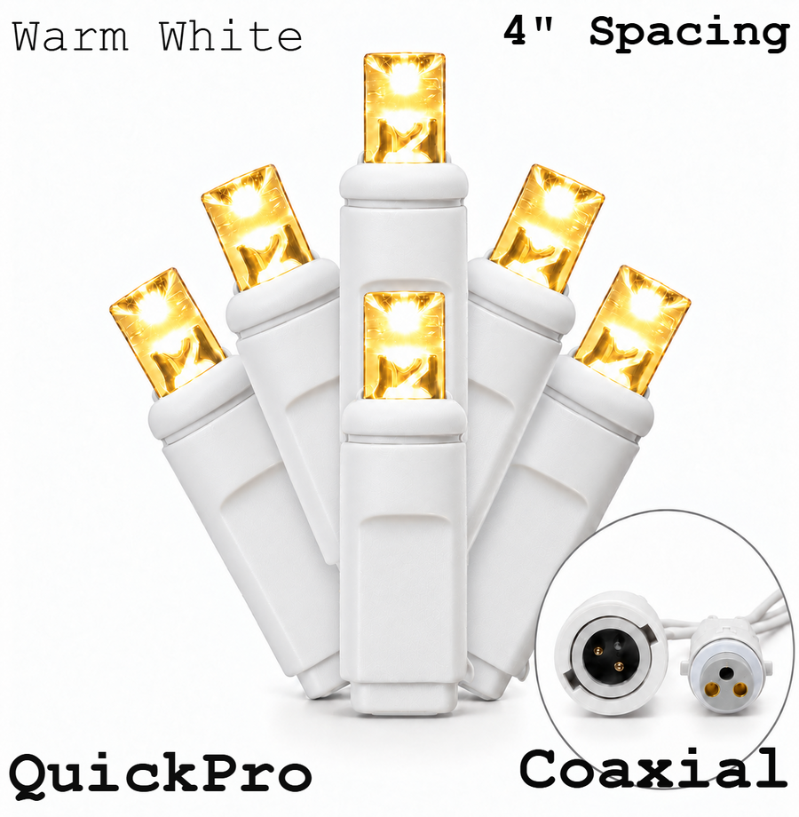 Warm White QuickPro 5MM LED Light Set - 70 Lights - 4" Spacing - White Wire