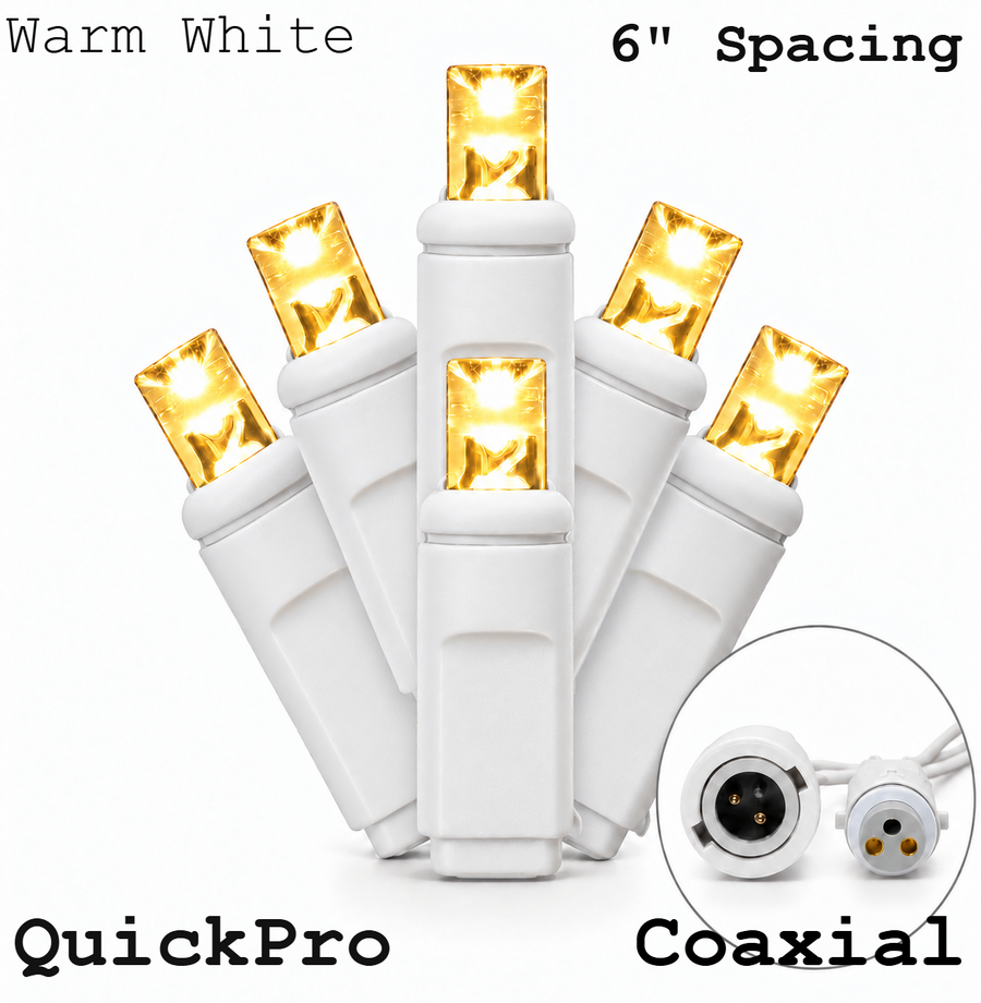 Warm White QuickPro 5MM LED Light Set - 50 Lights - 6" Spacing - White Wire