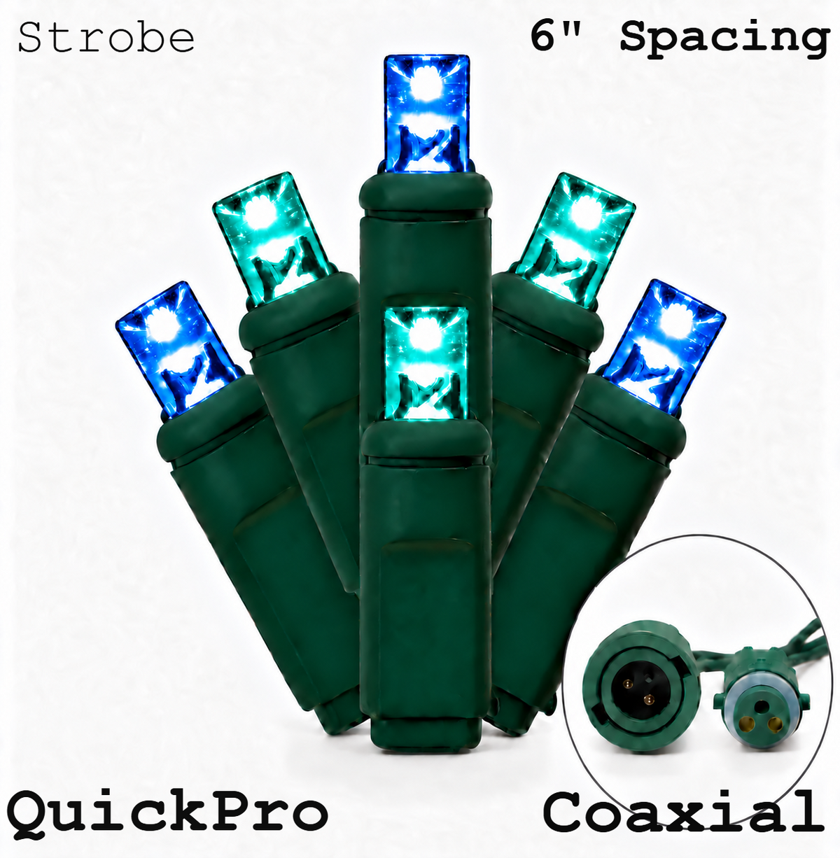 Blue/Teal QuickPro 5MM LED Light Set - 50 Lights - Strobe - 6" Spacing - Green Wire — view 1