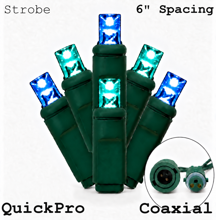 Blue/Teal QuickPro 5MM LED Light Set - 50 Lights - Strobe - 6" Spacing - Green Wire
