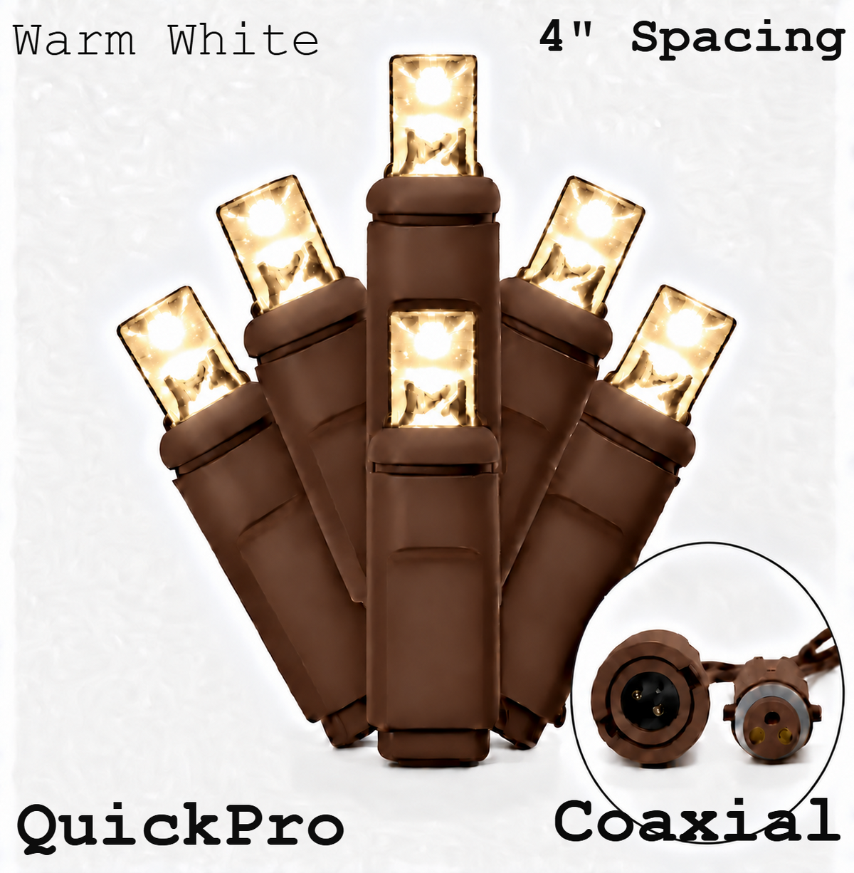 Warm White QuickPro 5MM LED Light Set - 70 Lights - 4" Spacing - Brown Wire — view 1