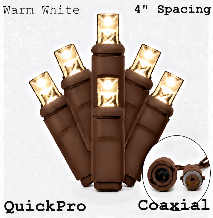Warm White QuickPro 5MM LED Light Set - 70 Lights - 4" Spacing - Brown Wire