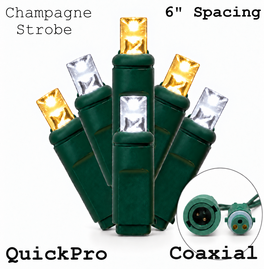 Champagne QuickPro 5MM LED Light Set - 50 Lights - Strobe - 6" Spacing - Green Wire Champagne- 50 Ct - 6"- Green