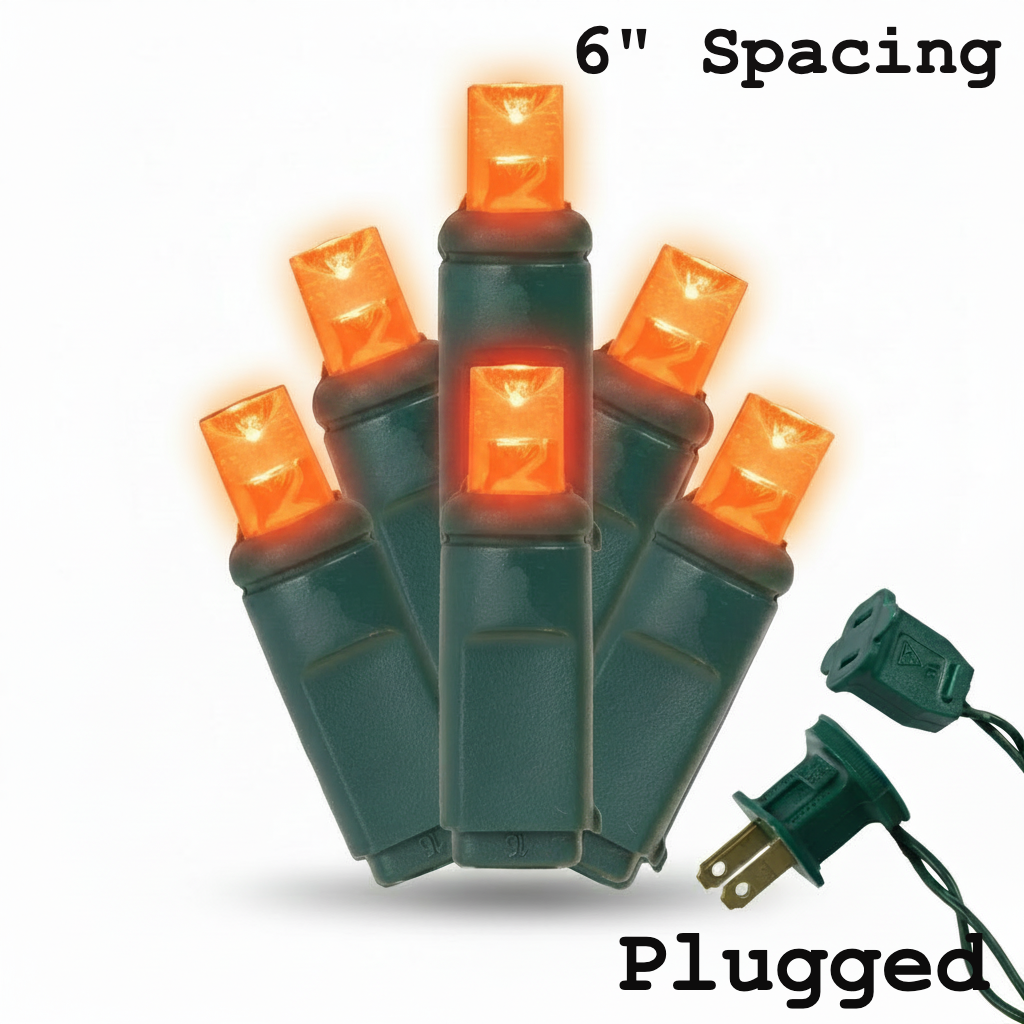 5MM 50L Light Set BALLED - 6" Green Cord - ORANGE — view 1