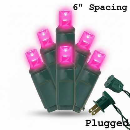 5MM 50L Light Set BALLED - 6" Green Cord - PINK — view 1
