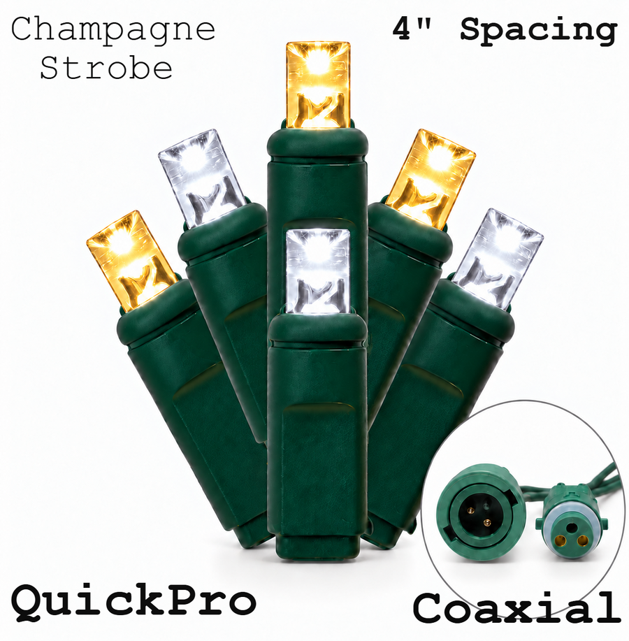 Champagne QuickPro 5MM LED Light Set - 70 Lights - Strobe - 4" Spacing - Green Wire