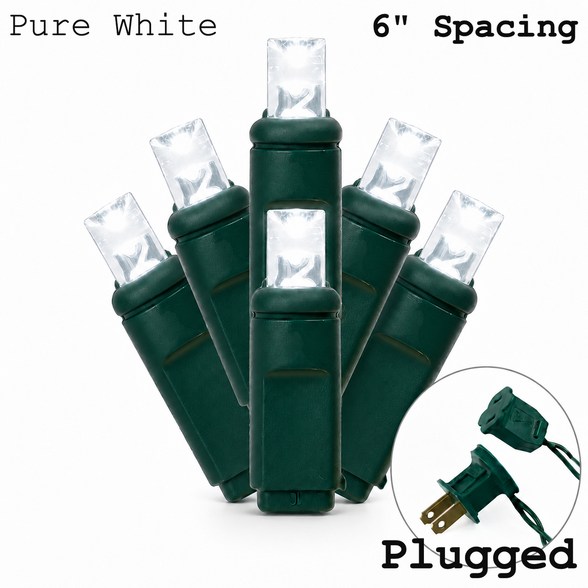5MM 50L Light Set BALLED - 6" Green Cord - PURE WHITE — view 1