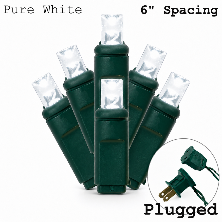 5MM 50L Light Set BALLED - 6" Green Cord - PURE WHITE