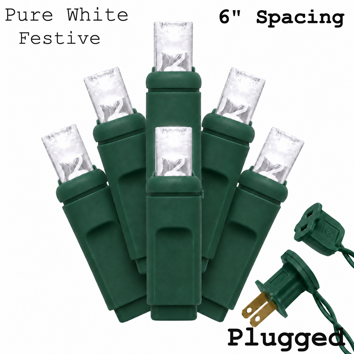 Pure White (Festive) 5MM LED Light Set - 50 Lights - 6" Spacing - Green Wire — view 1