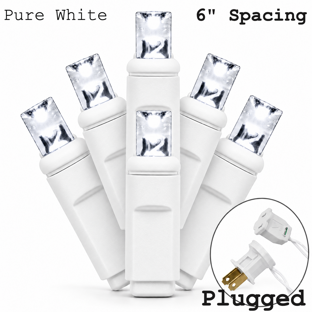 5MM 50L Light Set BALLED - 6" White Cord - PURE WHITE — view 1