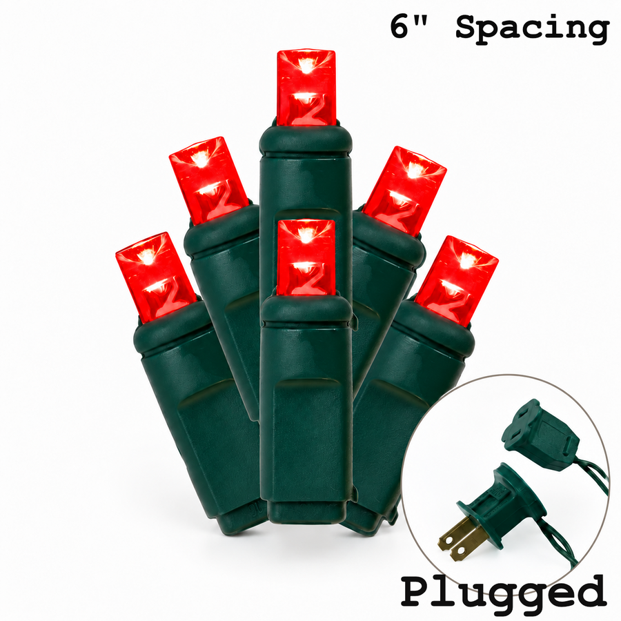5MM 50L Light Set BALLED - 6" Green Cord - RED