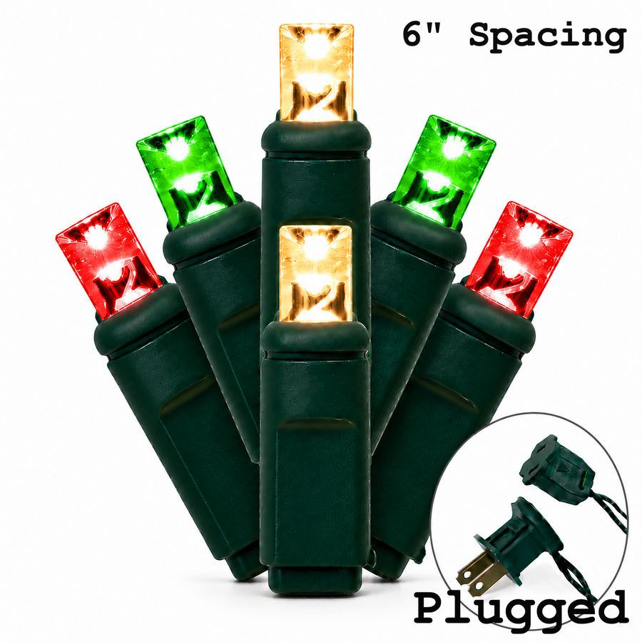 5MM 50L Light Set BALLED - 6" Green Cord - CHRISTMAS (RD/GR/WW)