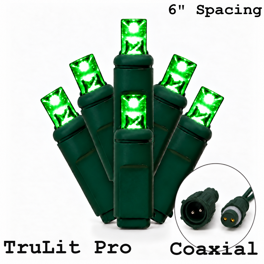 Green TruLit Pro 5MM LED Light Set - 70 Lights - 4" Spacing - Green Wire Green- 70 Ct - 4"- Green