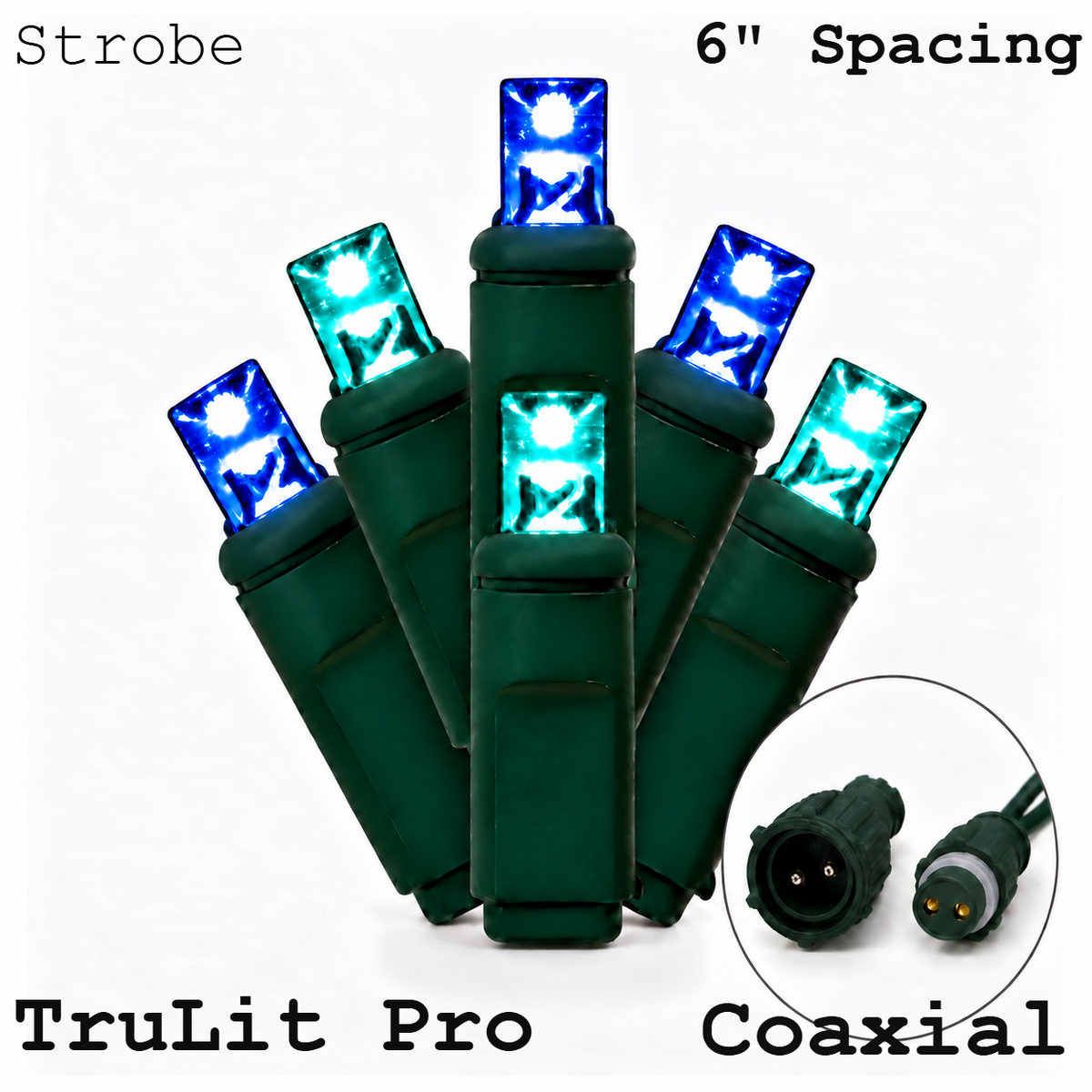 Blue/Teal TruLit Pro 5MM LED Light Set - 50 Lights - Strobe - 6" Spacing - Green Wire — view 1