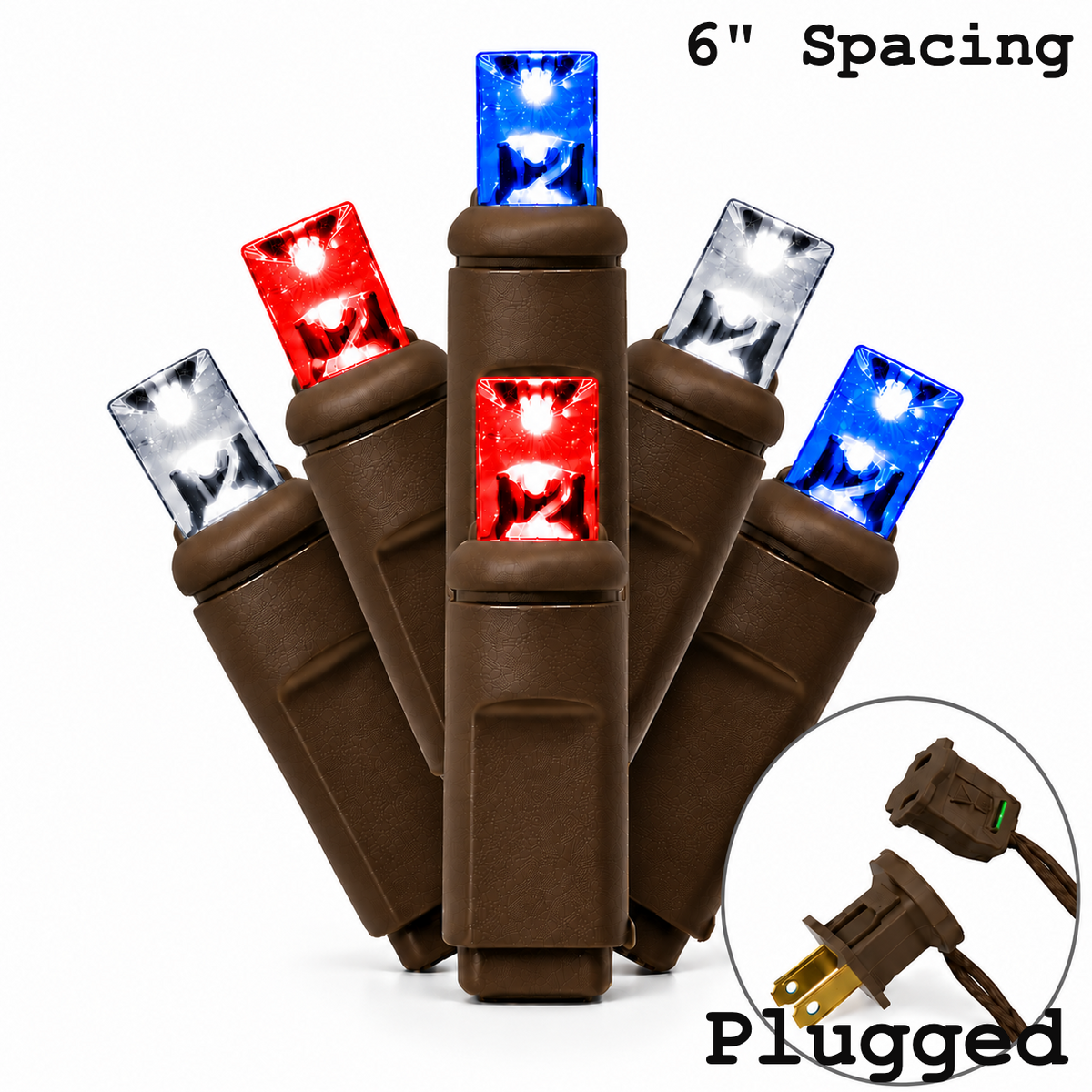 5MM 50L Light Set BALLED - 6" Brown Cord - PATRIOTIC(RD/PW/BL) — view 1