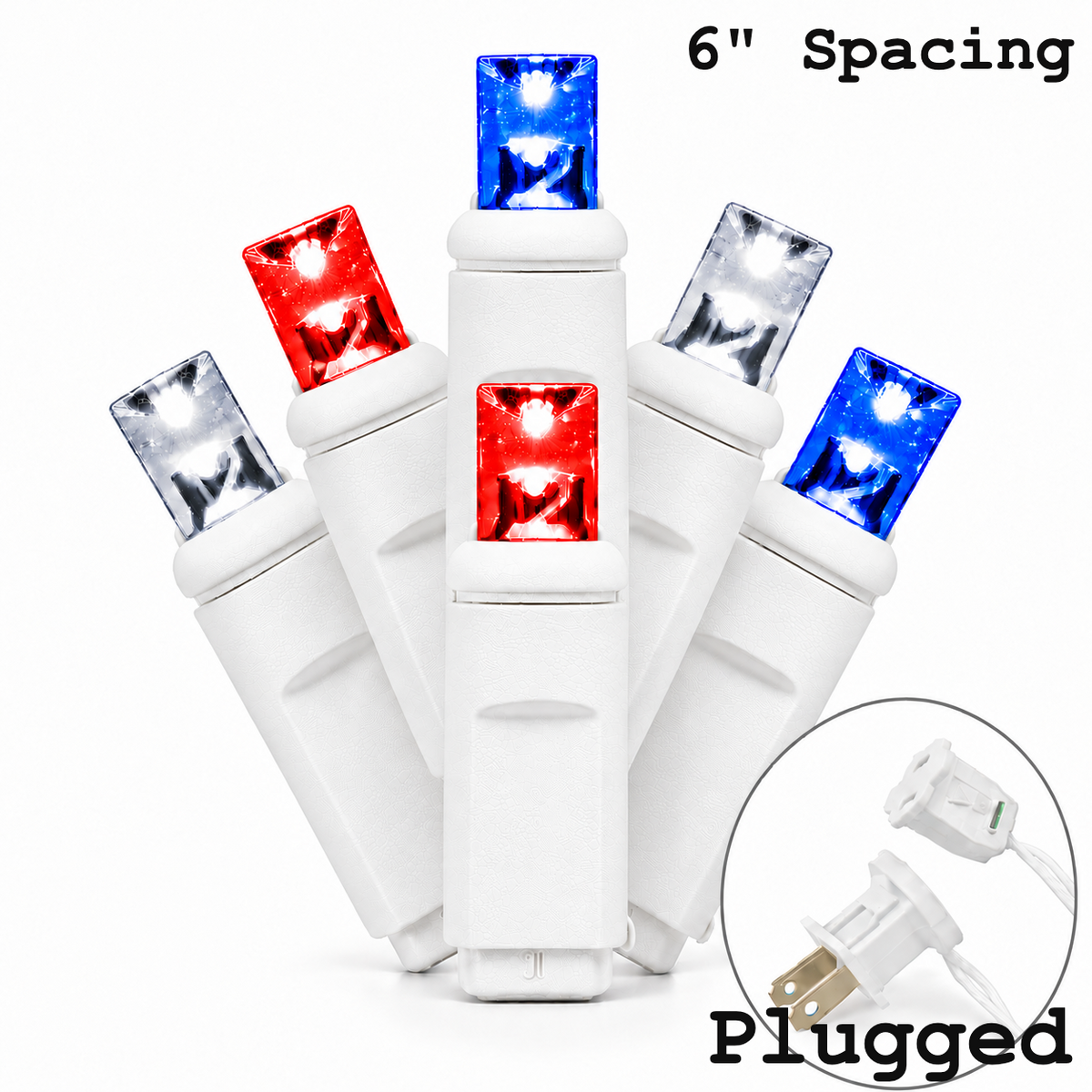 5MM 50L Light Set BALLED - 6" White Cord - PATRIOTIC(RD/PW/BL) — view 1