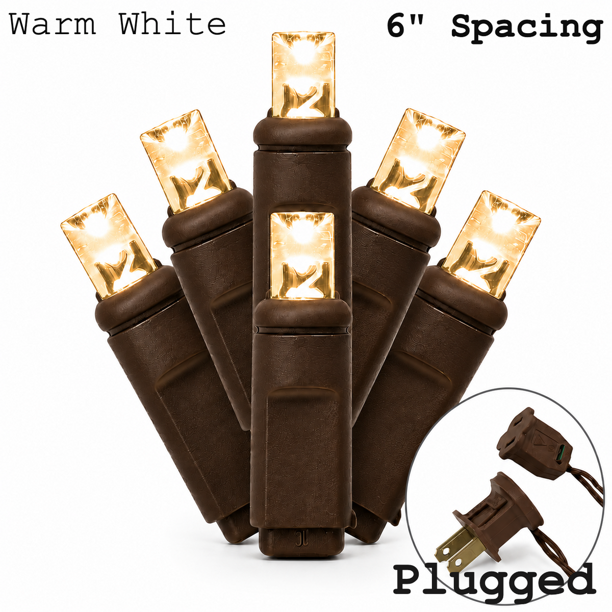 Warm White 5MM LED Light Set - 50 Lights - 6" Spacing - Brown Wire — view 1
