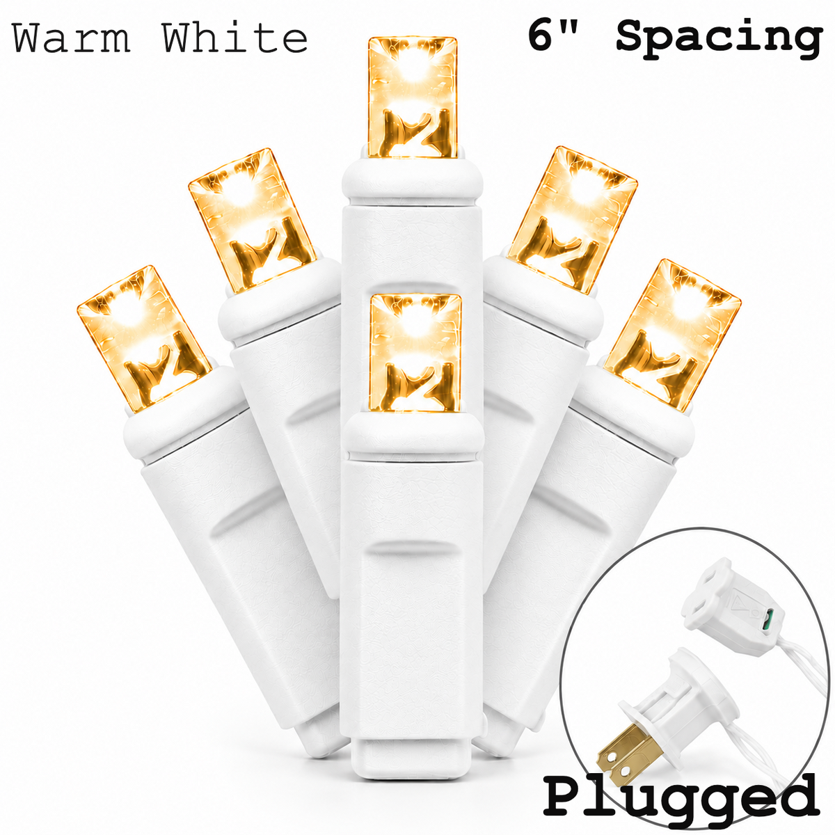 Warm White 5MM LED Light Set - 50 Lights - 6" Spacing - White Wire — view 1