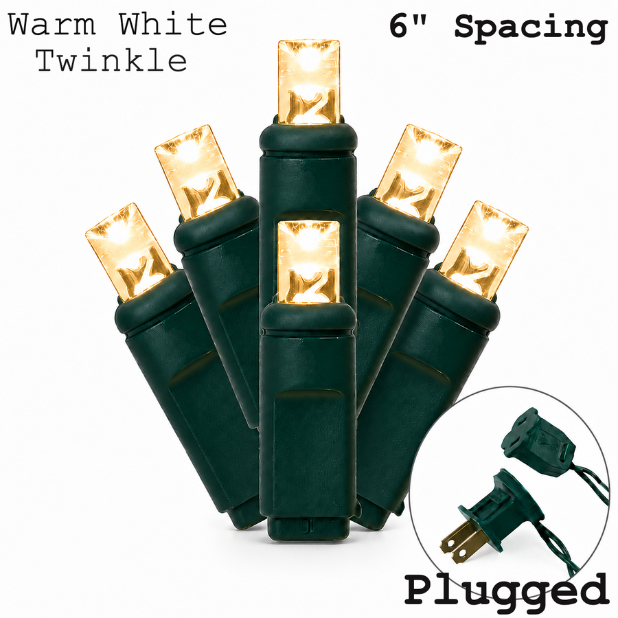 5MM 50L Light Set BALLED - 6" Green Cord - WARM WHITE TWINKLE (1/6)