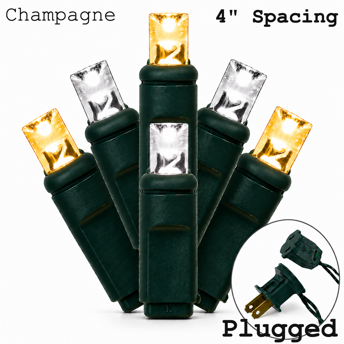 Champagne 5MM LED Light Set - 70 Lights - Strobe - 4" Spacing - Green Wire — view 1