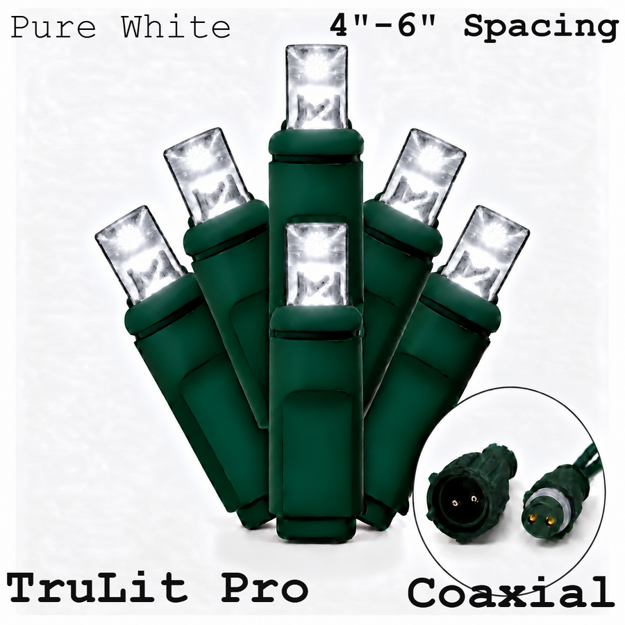 Pure White TruLit Pro 5MM LED Light Set - 50 Lights - 4-6" Spacing - Green Wire