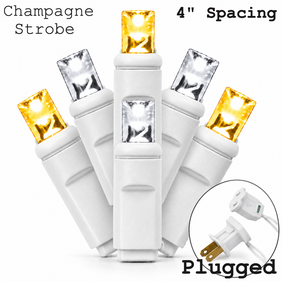 Champagne 5MM LED Light Set - 70 Lights - Strobe - 4" Spacing - White Wire