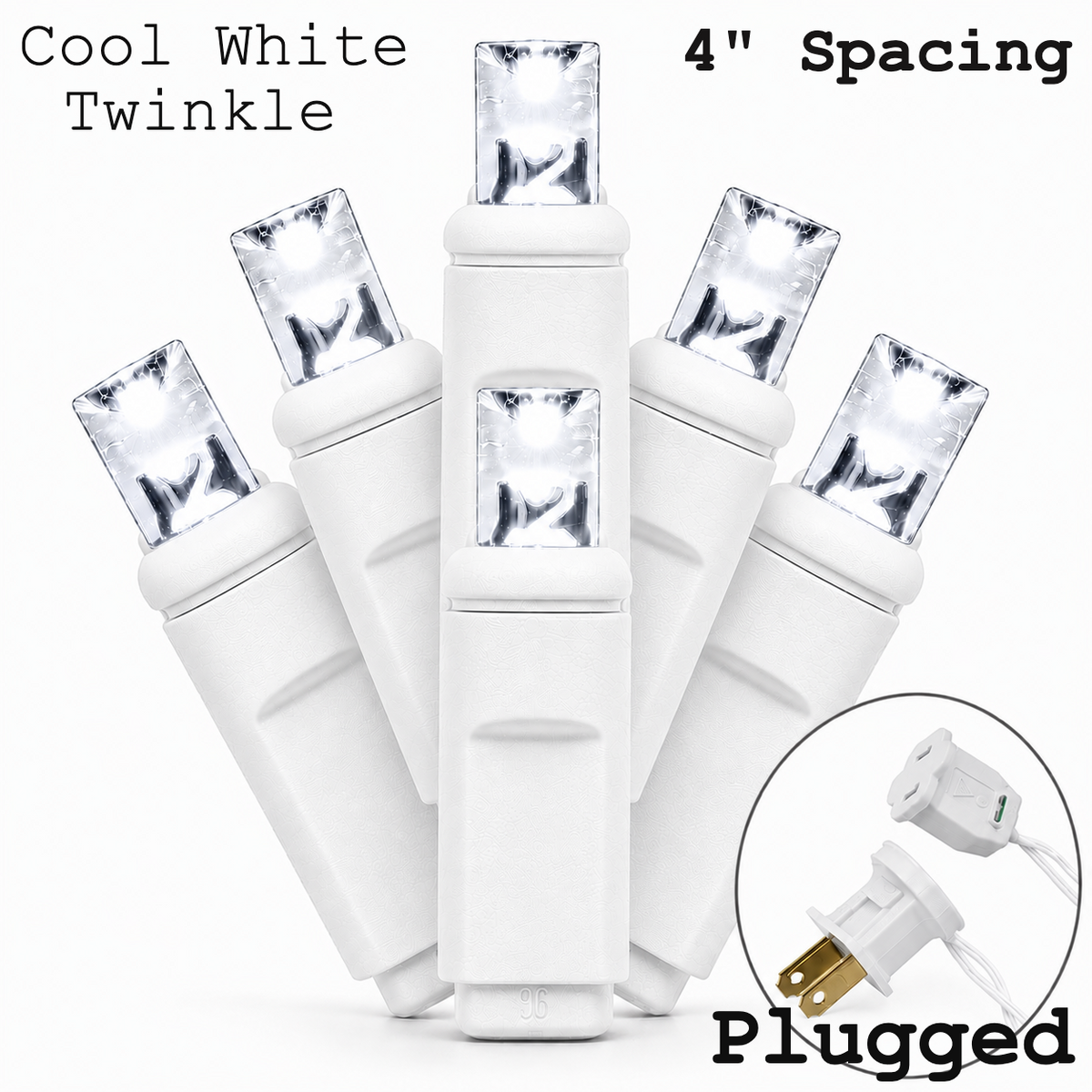 Cool White 5MM LED Light Set - 70 Lights - Twinkle - 4" Spacing - White Wire — view 1