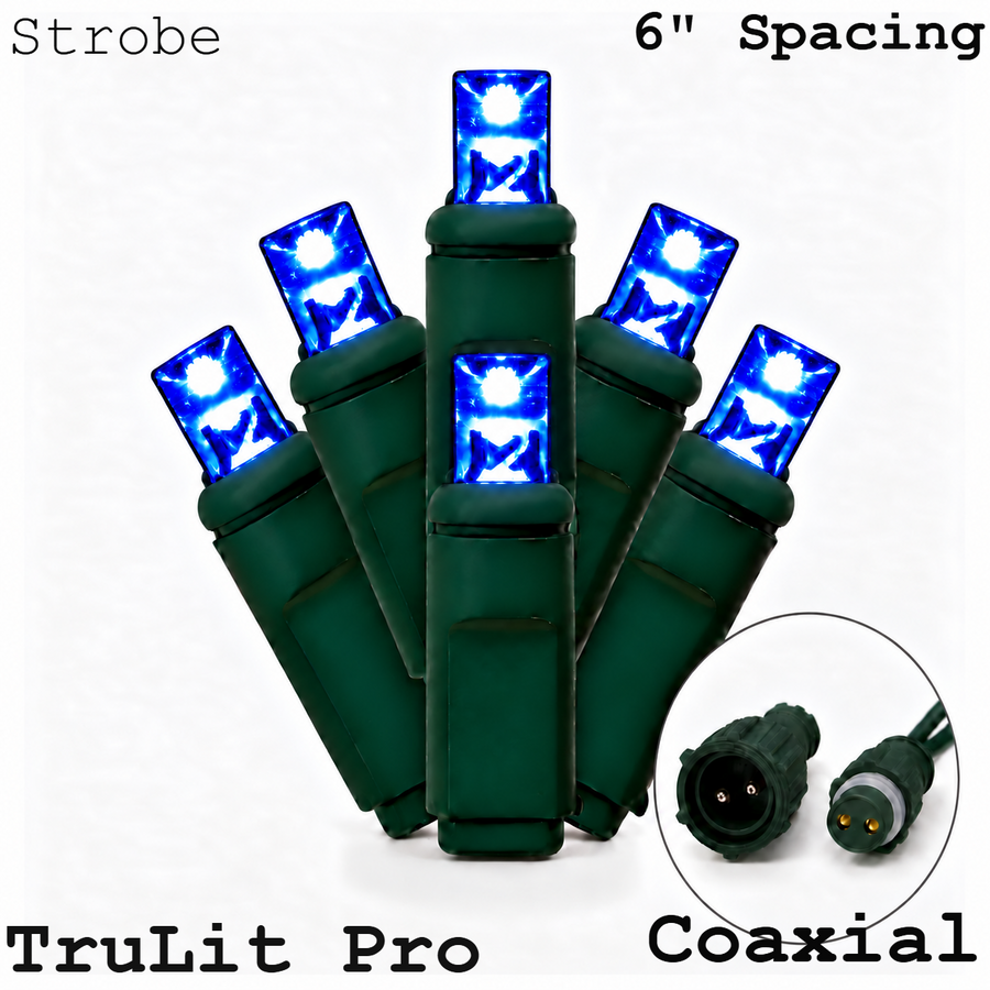 Blue TruLit Pro 5MM LED Light Set - 50 Lights - Strobe - 6" Spacing - Green Wire