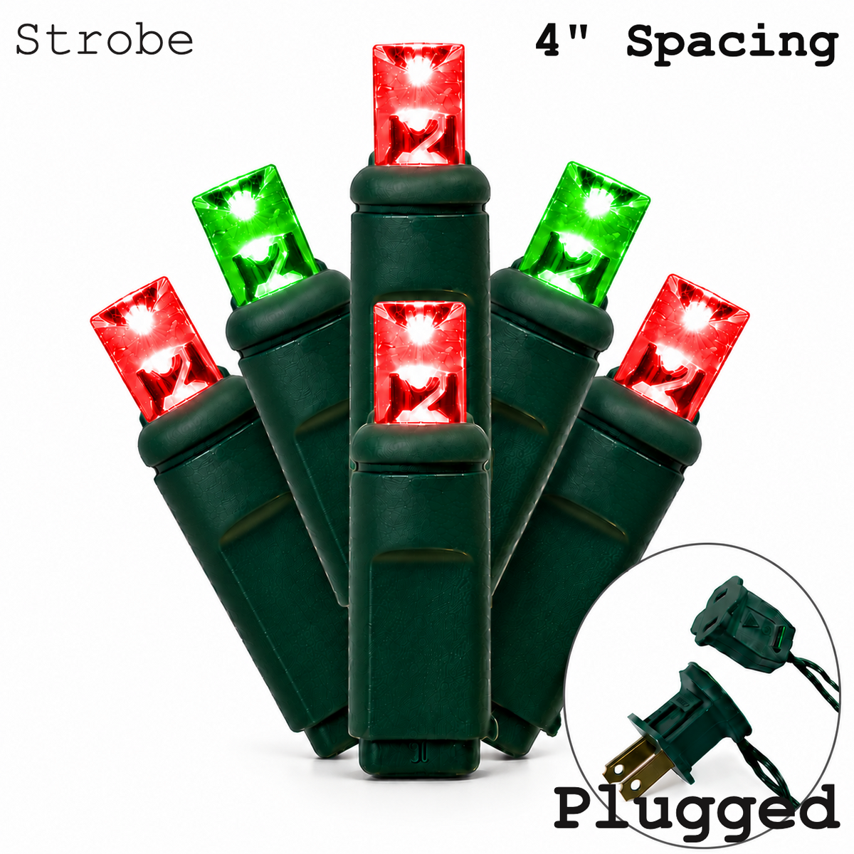 Grinch (Red/Green) 5MM LED Light Set - 70 Lights - Strobe - 4" Spacing - Green Wire — view 1