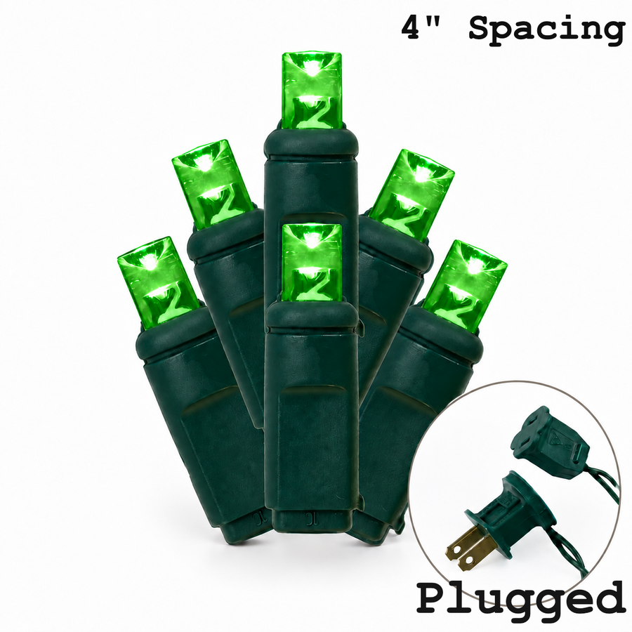 Green 5MM LED Light Set - 70 Lights - 4" Spacing - Green Wire