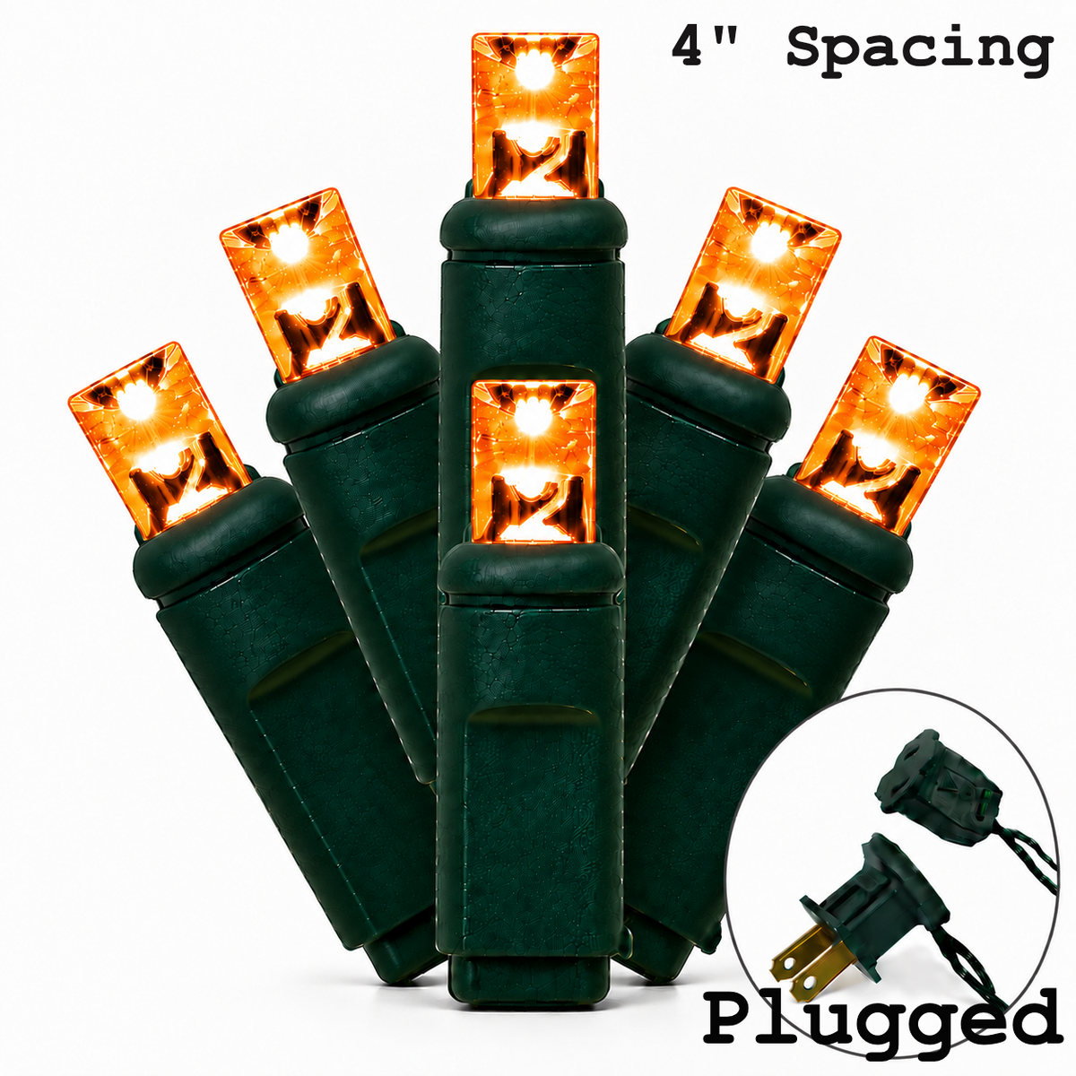 Orange 5MM LED Light Set - 70 Lights - 4" Spacing - Green Wire — view 1