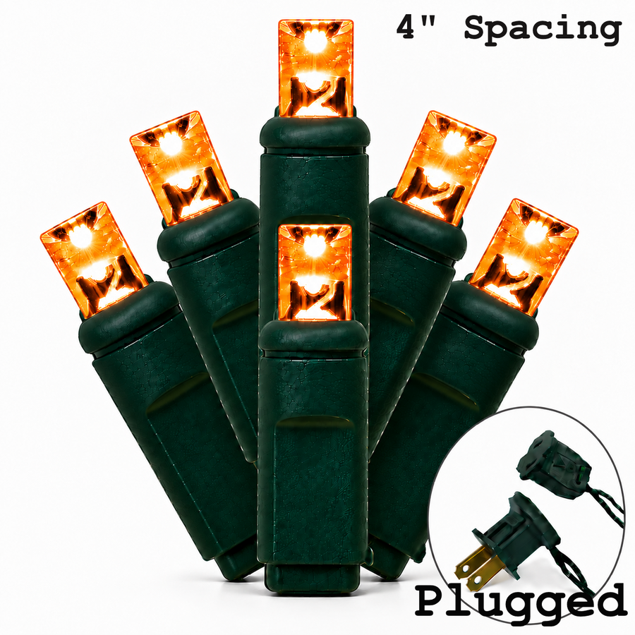 Orange 5MM LED Light Set - 70 Lights - 4" Spacing - Green Wire Orange- 70 Ct - 4"- Green