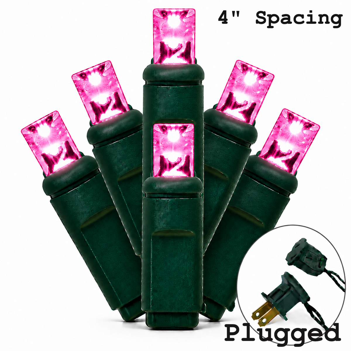 Pink 5MM LED Light Set - 70 Lights - 4" Spacing - Green Wire — view 1