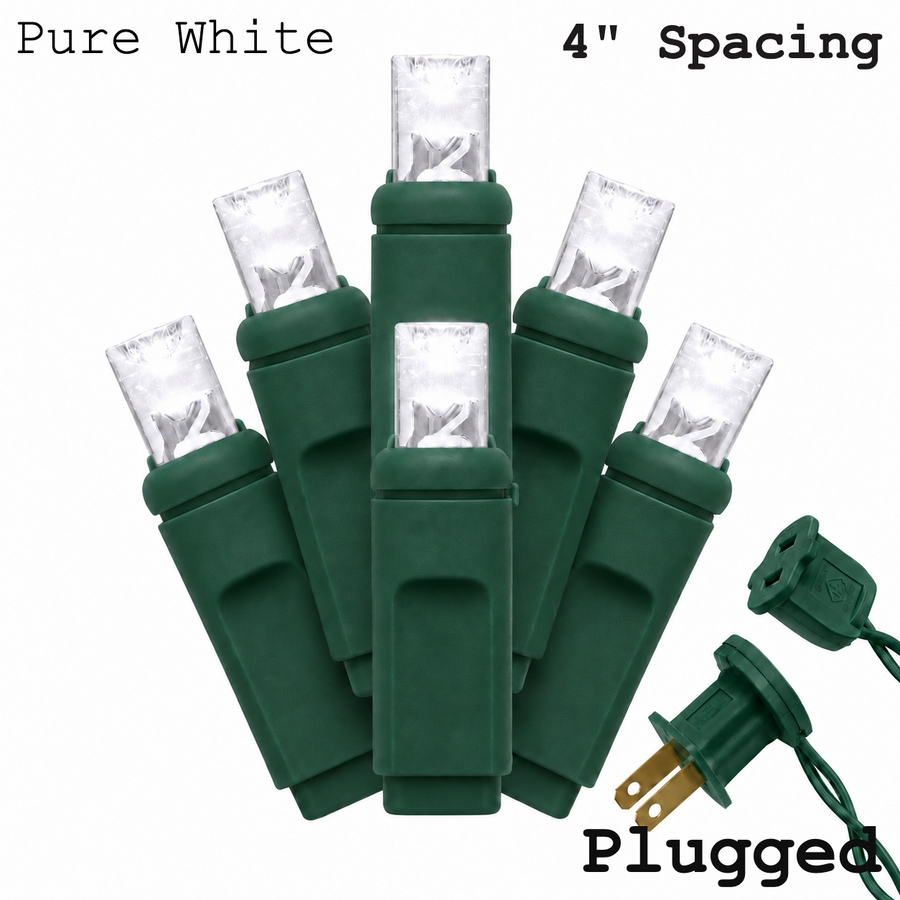 Pure White 5MM LED Light Set - 70 Lights - 4" Spacing - Green Wire