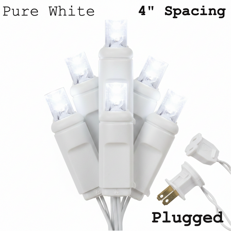 Pure White 5MM LED Light Set - 70 Lights - 4" Spacing - White Wire