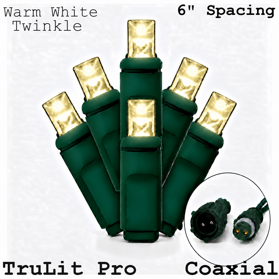 Warm White TruLit Pro 5MM LED Light Set - 50 Lights - Twinkle - 6" Spacing - Green Wire