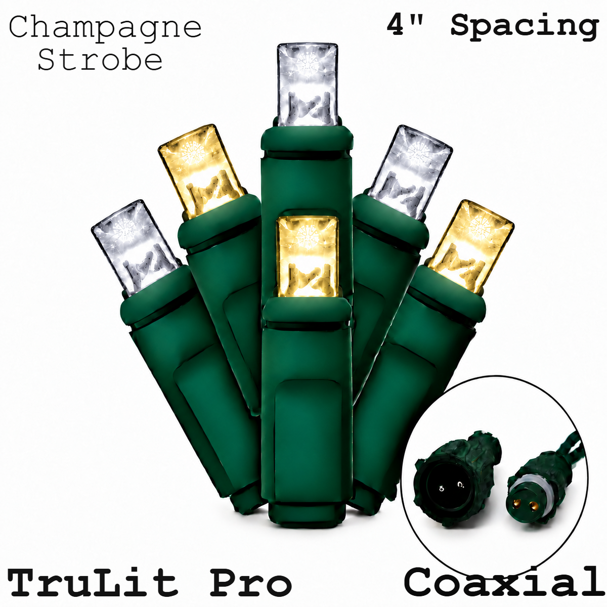 Champagne TruLit Pro 5MM LED Light Set - 70 Lights - Strobe - 4" Spacing - Green Wire — view 1