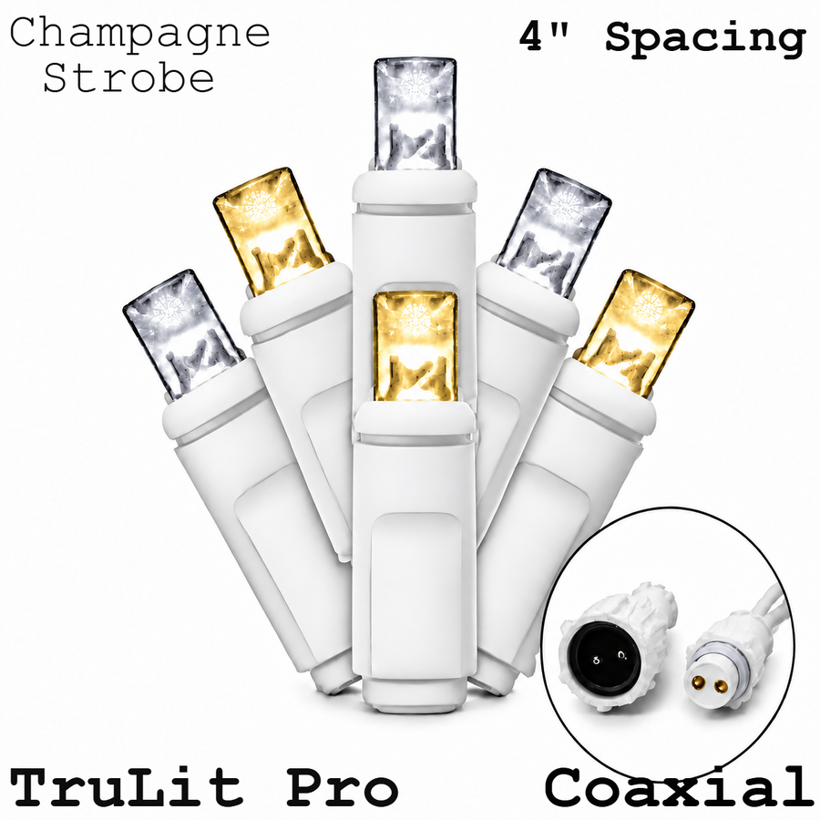 Champagne TruLit Pro 5MM LED Light Set - 70 Lights - Strobe - 4" Spacing - White Wire