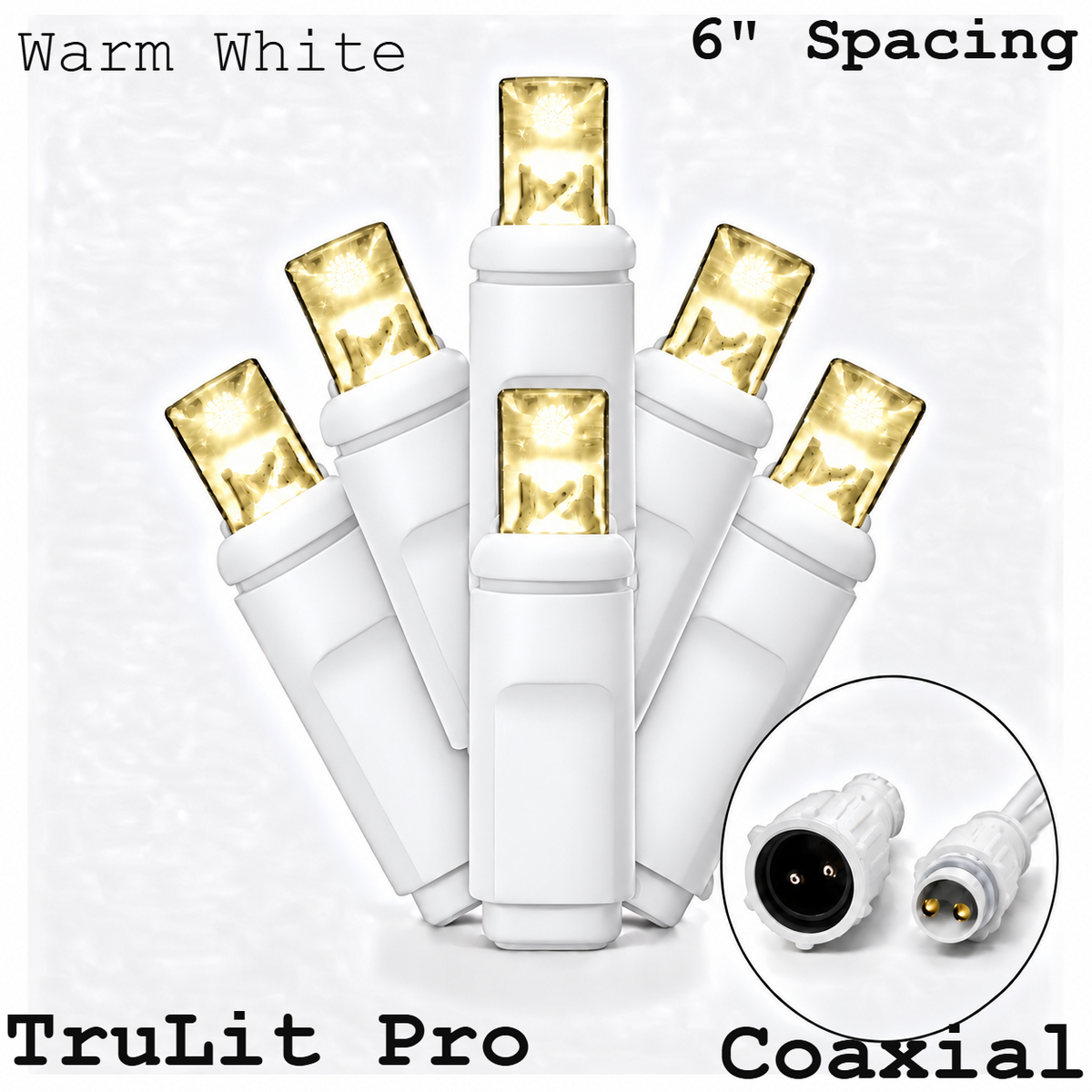 Warm White TruLit Pro 5MM LED Light Set - 50 Lights - 6" Spacing - White Wire — view 1