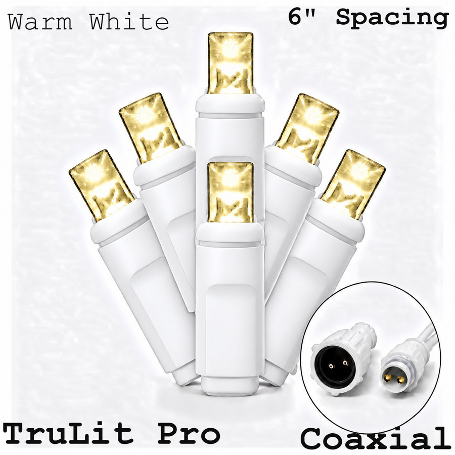 Warm White TruLit Pro 5MM LED Light Set - 50 Lights - 6" Spacing - White Wire