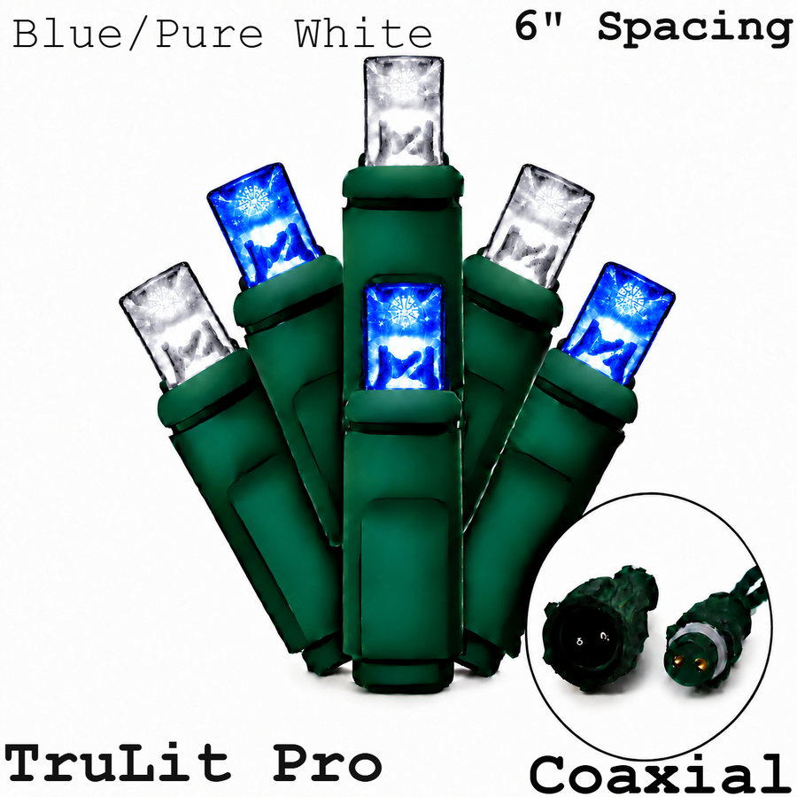 Blue/Pure White TruLit Pro 5MM LED Light Set - 50 Lights - 6" Spacing - Green Wire Blue-Pure White- 50 Ct - 6"- Green