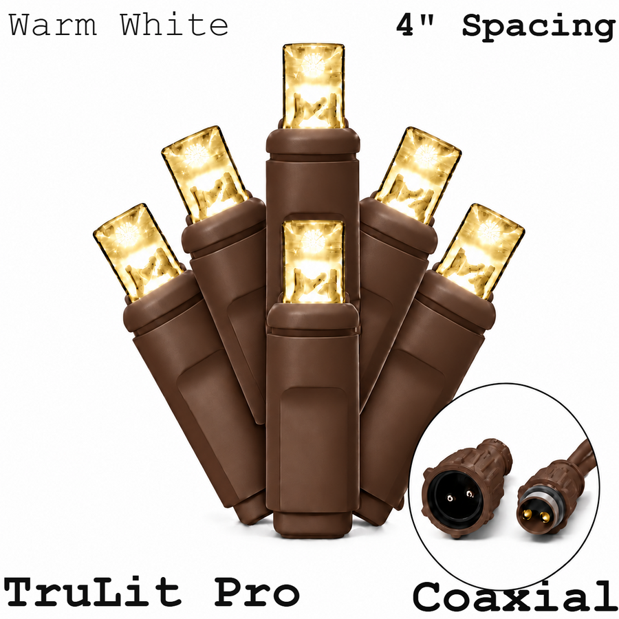 Warm White TruLit Pro 5MM LED Light Set - 70 Lights - 4" Spacing - Brown Wire Warm White- 70 Ct - 4"- Brown