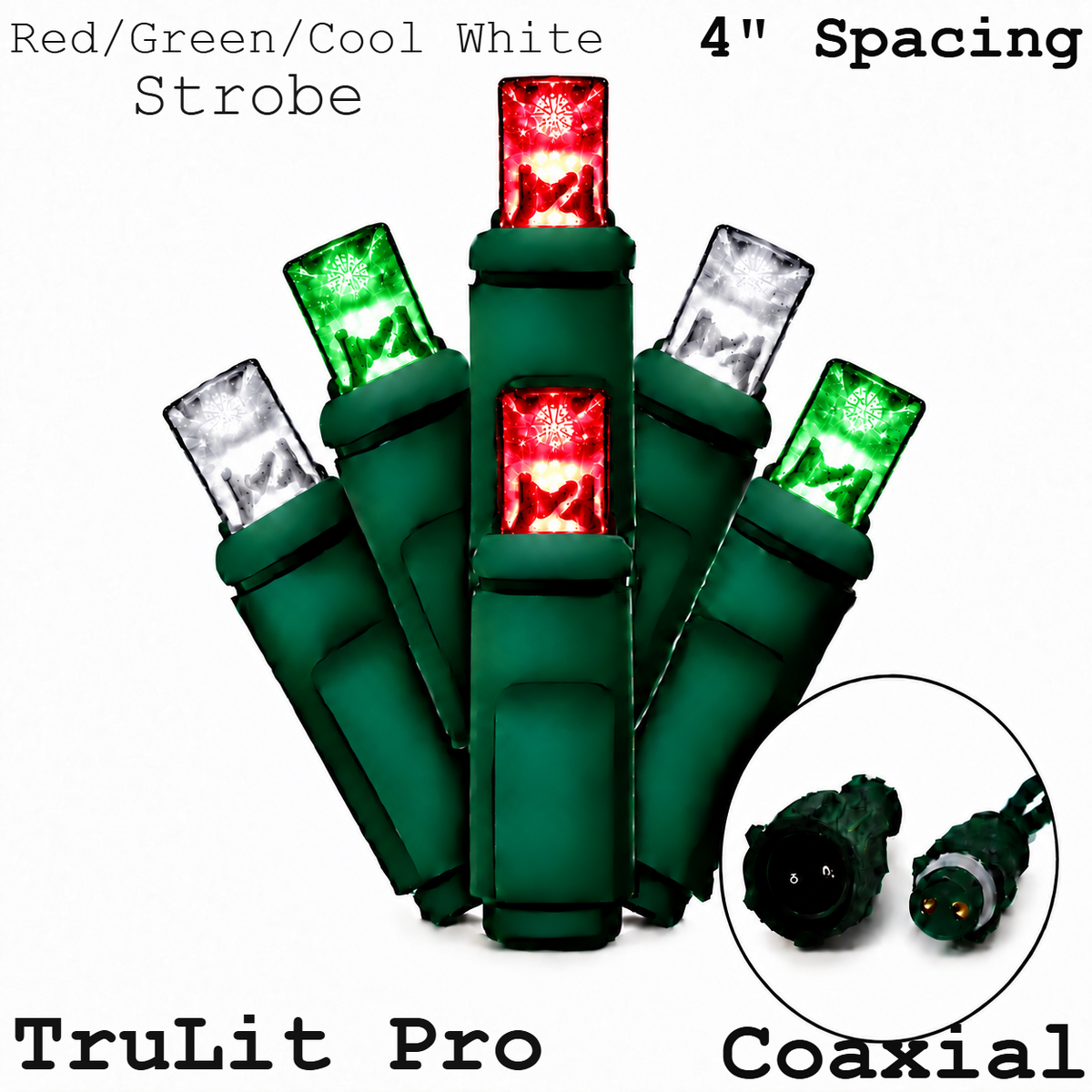 Red/Green/Cool White TruLit Pro 5MM LED Light Set - 70 Lights - Strobe - 4" Spacing - Green Wire — view 1