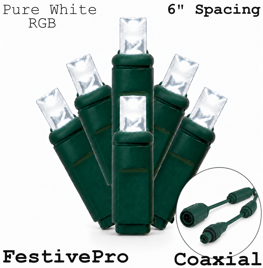 RGB/Pure White FestivePro RGBPW 5MM LED Light Set - 50 Lights - 6" Spacing - Green Wire RGB+Pure White- 50 Ct - 6"- Green