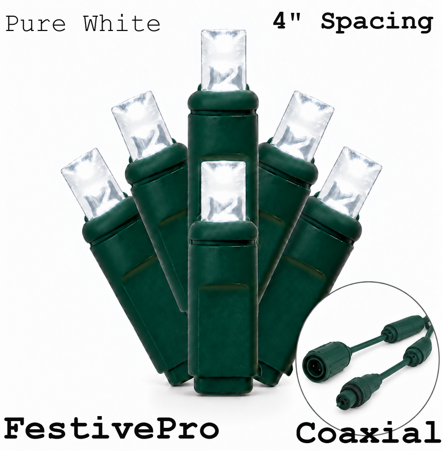 Pure White FestivePro 5MM LED Light Set - 70 Lights - 4" Spacing - Green Wire Pure White- 70 Ct - 4"- Green