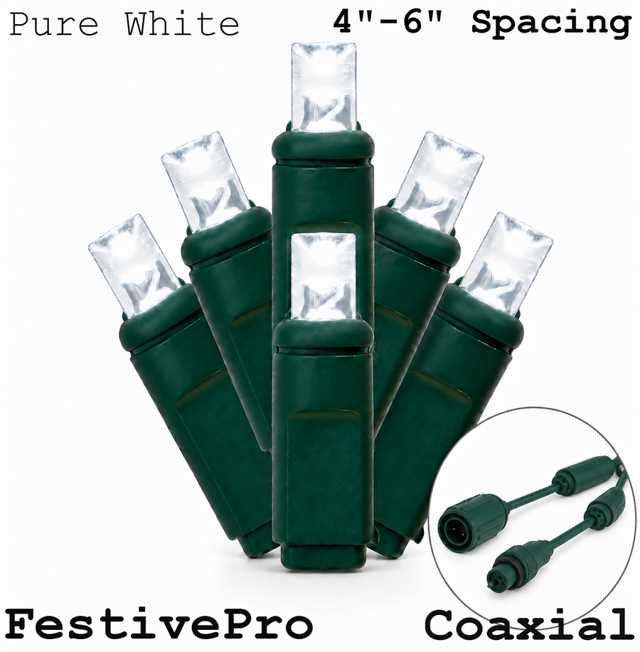 Pure White FestivePro 5MM LED Light Set - 50 Lights - 4-6" Spacing - Green Wire Pure White- 50 Ct - 4-6"- Green