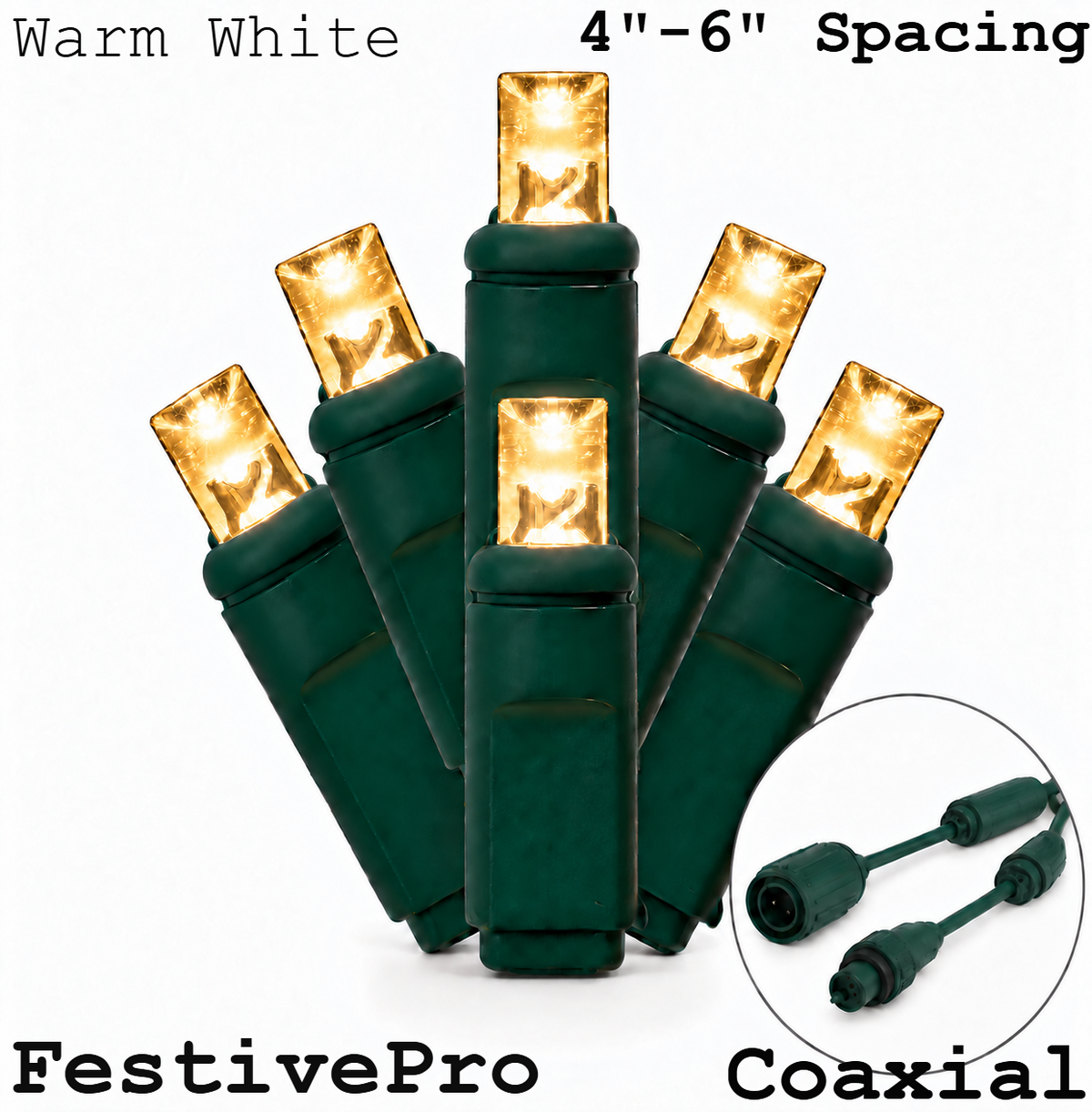 Warm White FestivePro 5MM LED Light Set - 50 Lights - 4-6" Spacing - Green Wire — view 1